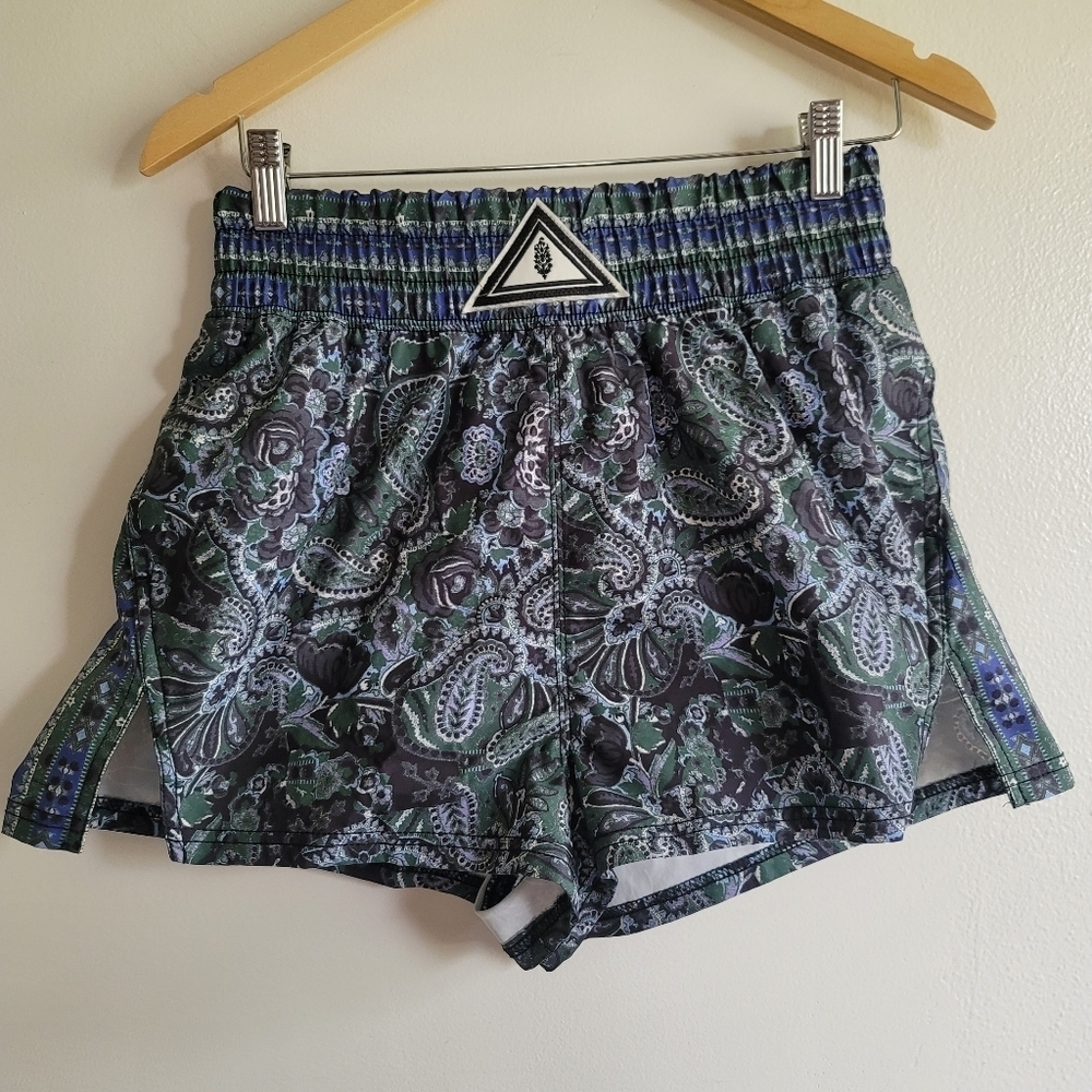 Free People FP Movement, Next Round Shorts,  Blue Green Paisley, Size Small‎ - Picture 4 of 10